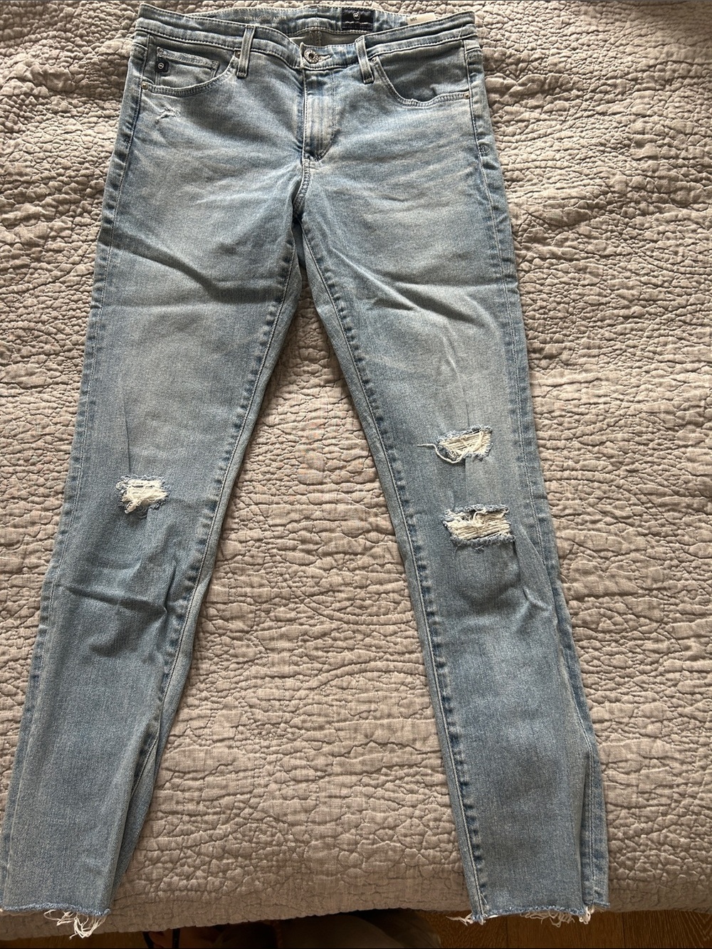 AG Adriano Goldschmied Light Blue Skinny Distressed Jeans